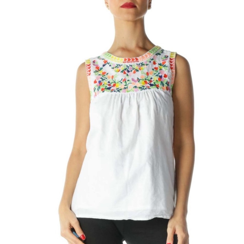 J. Crew Sleeveless Top w/ Embroidered Yoke
